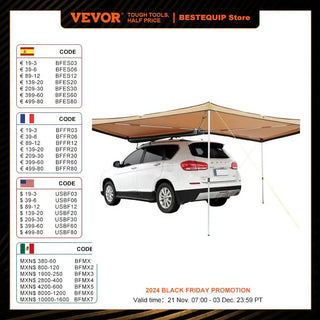 Vehicle Awning  Retractable Car Side Awning Car Awning with Waterproof Storage Bag  Suitable for Truck SUV Van Campers