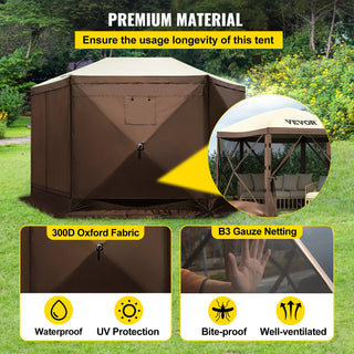 Gazebo Screen Tent 6 Sided Pop-up Camping Canopy Shelter Portable Outdoor Large Shade Tents for Lawn and Backyard Camping