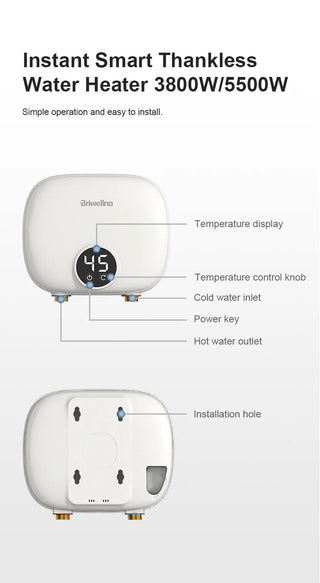 Briwellna Streamline Tankless Electric Water Heater 110V/220V Under Sink Instant Hot Water Oversink Instantaneous Water Heater