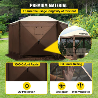 Gazebo Screen Tent 6 Sided Pop-up Camping Canopy Shelter Portable Outdoor Large Shade Tents for Lawn and Backyard Camping