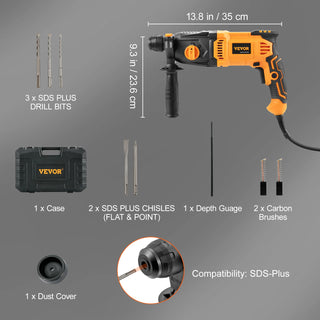 800W Rotary Hammer Max Drilling 26mm 4Modes SDS-Plus Corded Chipping Concrete Breaker Electric Demolition Impact Drill