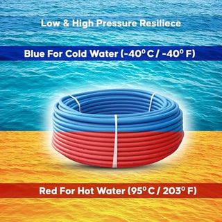 PEX A Tubing 2 Rolls 1/2" X 100ft Blue/Red Pipe Radiant Heating Plumbing Non-Barrier High-Quality Flexible PEX Material Easy