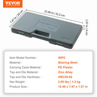 Tap and Die Set 40PCs 60PCs 80PCs 110/116PCs Metric or SAE Standard Bearing Steel Taps and Dies Essential Threading Tool