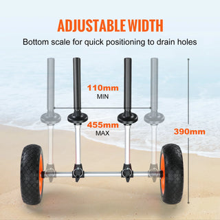 Heavy Duty Kayak Cart, Detachable Canoe Trolley Cart with 10'' Solid Tires, Adjustable Width & Top Foam Protection