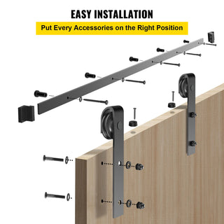 6FT-10FT Classic Rail Sliding Barn Door Kit Double Doors Single Track Hardware Sliding Door Track Kit Wheel Track System