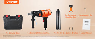 Diamond Core Drilling Machine  4in Handheld Wet Concrete Core Drill Rig  1100-2400RPM Two Speed 1-1/4" Thread