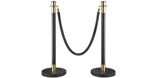 Crowd Control Pillar Set 6-piece set with black velvet rope, crowd control line fence, and stable party supplies base