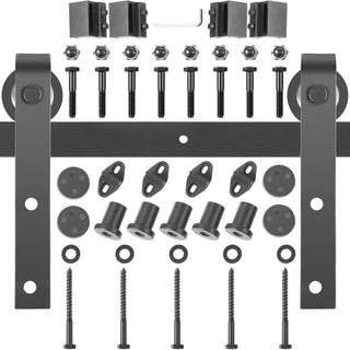 6FT-10FT Classic Rail Sliding Barn Door Kit Double Doors Single Track Hardware Sliding Door Track Kit Wheel Track System