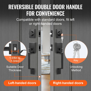 Double Door Handle Set Square Door Lever Double Door Lock Set Reversible Handle Lever Heavy Duty Double Door Handle Set