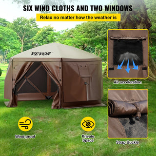 Gazebo Screen Tent 6 Sided Pop-up Camping Canopy Shelter Portable Outdoor Large Shade Tents for Lawn and Backyard Camping