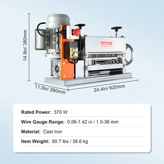 Automatic Wire Stripping Machine, 0.06''-1.42'' Electric Motorized Cable Stripper, 370W, 88 ft/min,w/An Extra Manual Crank