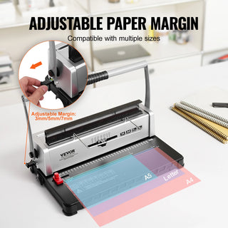 Coil Spiral Binding Machine Manual Book Maker 34-Holes Binding 120 Sheets Punch Binder with Adjustable Coil Binding Spines