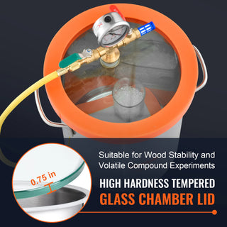 3/5 Gallon Upgraded Tempered Glass Lid Vacuum Degassing Chamber 304 Stainless Steel for Stabilizing Wood, Resin Degassing