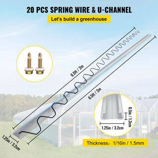 20pcs Greenhouse Swinging Aluminum Wire Latch Channel 6.56ft Spring Lock Wiggle Wire and Lock Channel w/Screws