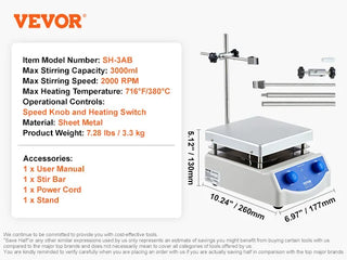 Magnetic Stirrer Hot Plate 0-1500/2000 RPM Hot Plate w/ Magnetic Stirrer 2L/3L/5L/20L Hot Plate Stirrer Stir Bars Included