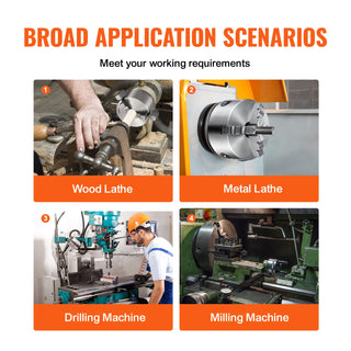 3-Jaw Lathe Chuck 100/125/160/200/250 mm Self-Centering Lathe Chuck Multiple Clamping Range for Lathe 3D Printer Machining