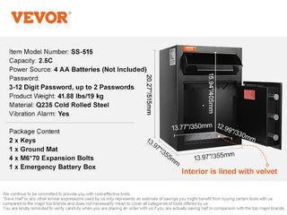 1.7/2.5 Cub Depository Safe Deposit Safe Electronic Code Lock & 2 Keys Business Drop Slot Safe for Cash Mail in Home Hotle