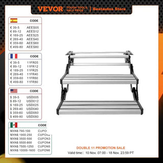 RV Steps 2-Step Manual Retractable RV Stairs Foldable 440 LBS Load Capacity Aluminum Alloy Steps Thickened Steel Plate