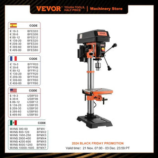 12in Benchtop Drill Press 5Amp 120V Variable Speed Cast Iron 0-45° Tiltling Worktable with Laser Work Light for Wood Metal