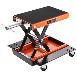 Motorcycle Lift,1100LBS Motorcycle Lift ATV Scissor Lift Jack w/ Dolly & Hand Crank,Center Hoist Crank Stand w/ Wide Deck