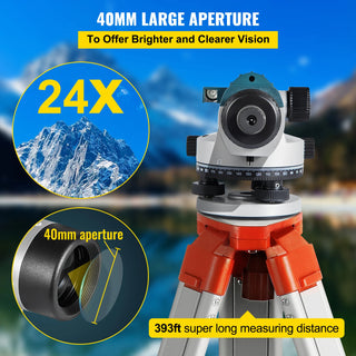 Automatic Optical Level 24X & 26X 40 mm Aperture Auto Level Kit with Magnetic Dampened Compensator and Transport Lock