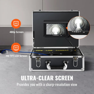 Sewer Camera 7" Screen Pipeline Inspection Camera w/ DVR Function Waterproof Camera w/12 Adjustable LEDs and 16 GB SD Card