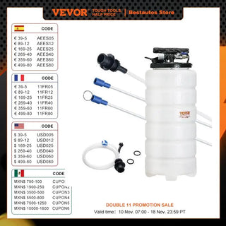 6.5L/15L Pneumatic/Manual Fluid Extractor with Suction Hose Oil Changer Pump for Automotive Fluids Vacuum Evacuation