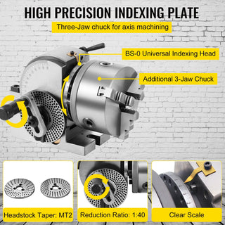 BS0 5" Dividing Head Indexing Head Semi Universal With Indexing Plates, Tailstock & 125mm 3-Jaw Chuck for Drilling Milling