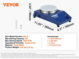 Magnetic Stirrer Hot Plate 0-1500/2000 RPM Hot Plate w/ Magnetic Stirrer 2L/3L/5L/20L Hot Plate Stirrer Stir Bars Included