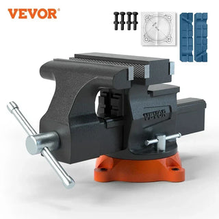 Bench Vise 4.5" 6" 6.5" Multipurpose with Swivel Base & Anvil Heavy Duty Cast Iron for Drilling, Conduit Cutting, Sanding