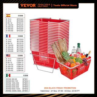 20pcs Shopping Basket 21L Plastic Grocery Basket with Handle & Stand Portable Shop Bulk Used for Retail Store Supermarket