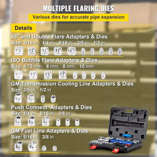 Hydraulic Flaring Tool Kit, 45° Double Flaring Tool, Brake Repair Brake Flaring Tools for 3/16"-1/2", Brake Flare Tool