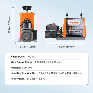 Automatic Wire Stripping Machine, 0.06-0.98In Electric Motorized Cable Stripper,60W,Wire Peeler w/Visible Stripping Depth