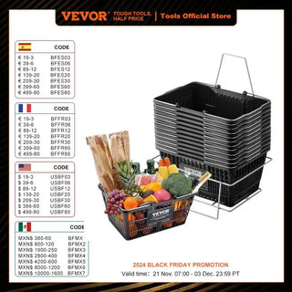 12PCS Shopping Basket 21L with Metal Handle & Stand Portable Plastic Shop Grocery Basket for Store Supermarket Grocery