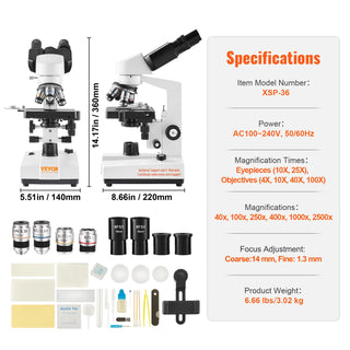 Compound Trinocular Microscope 40X-2500/40X-5000X Magnification Lab Microscope with LED Illumination & External Interface