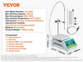 Magnetic Stirrer Hot Plate 0-1500/2000 RPM Hot Plate w/ Magnetic Stirrer 2L/3L/5L/20L Hot Plate Stirrer Stir Bars Included