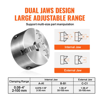 3-Jaw Lathe Chuck 100/125/160/200/250 mm Self-Centering Lathe Chuck Multiple Clamping Range for Lathe 3D Printer Machining