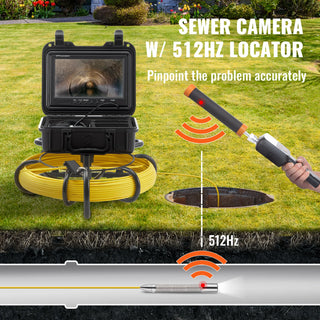 DVR Recording Pipe Inspection Camera with 512Hz Locator IP68 9 Drain Sewer Camera w/12 Adjustable LEDs and 16 GB SD Card