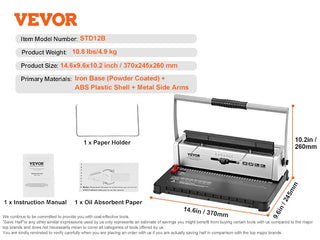 Coil Spiral Binding Machine Manual Book Maker 34-Holes Binding 120 Sheets Punch Binder with Adjustable Coil Binding Spines