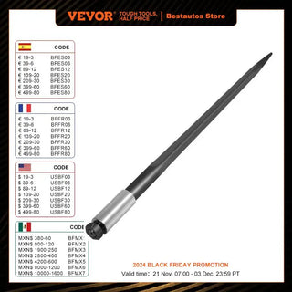 39 inches Hay Bale Spear 1 3/4 inches Wide Black Coated Hay Fork 3600 LBS Loading Capacity for Tractor with Nut and Sleeve