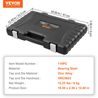 Tap and Die Set 40PCs 60PCs 80PCs 110/116PCs Metric or SAE Standard Bearing Steel Taps and Dies Essential Threading Tool