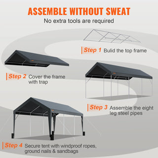 Carport 10x20ft Heavy Duty Car Canopy Garage with 8 Reinforced Poles and 4 Weight Bags UV Resistant Waterproof Tarp