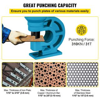 CH-60 Hydraulic Knockout Punch Tool 31Ton Hole Digger Force Puncher Iron Plate Max 10mm Thickness Hole Punching Machine