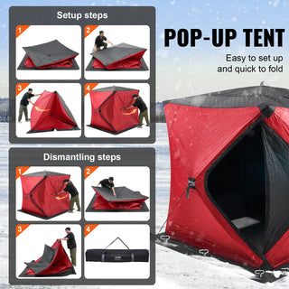 Portable Ice Shelter 3-4 Person Insulated Pop-Up Ice Fishing Tent 35 Square Feet Thermal Ice Shanty for Winter Fishing