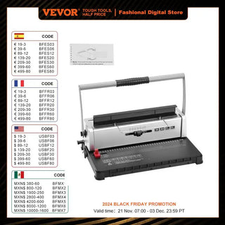 Coil Spiral Binding Machine Manual Book Maker 34-Holes Binding 120 Sheets Punch Binder with Adjustable Coil Binding Spines