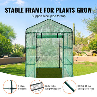 Walk-in Green House Greenhouse with Shelves High Strength PE Cover with Doors & Windows and Steel Frame for Planting