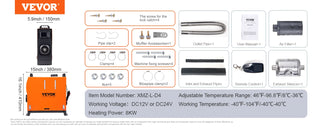 8KW Diesel Air Heater w/ LCD Panel and Remote Control, Portable Parking Heater Fast Heating Low Noise,for Truck RV Trailer