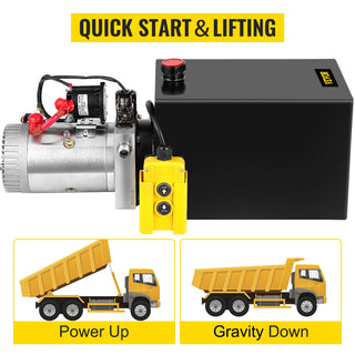 Lifting Jack Hydraulic Pump Single Acting Power Unit 12V DC 4-20 Quart Dump Trailer Powerplant Crane for Truck Car