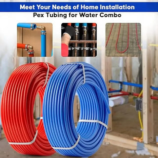 PEX A Tubing 2 Rolls 1/2" X 100ft Blue/Red Pipe Radiant Heating Plumbing Non-Barrier High-Quality Flexible PEX Material Easy