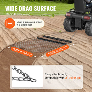 Drag Harrow 4' x 5' ATV Chain Harrow Q235 Steel UTV Tractor Attachments Field Drag Mat for Landscape Leveling or Prepping